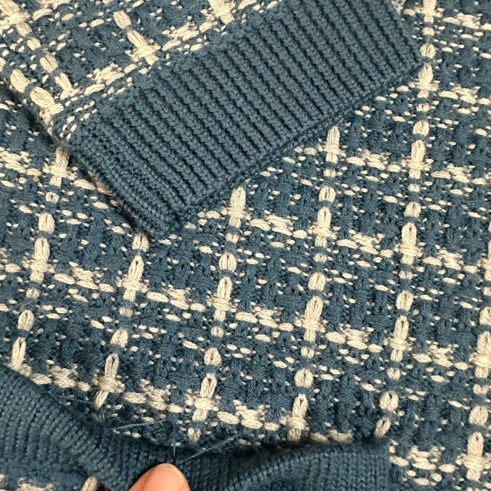 Talbots Blue and Cream Striped Merino Wool Sweater Size Lp - Picture 6 of 6